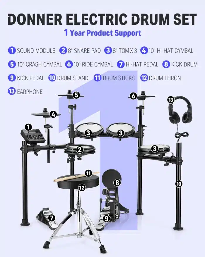 DONNER Electronic Drum Set DED-200 w accessories - Image 5