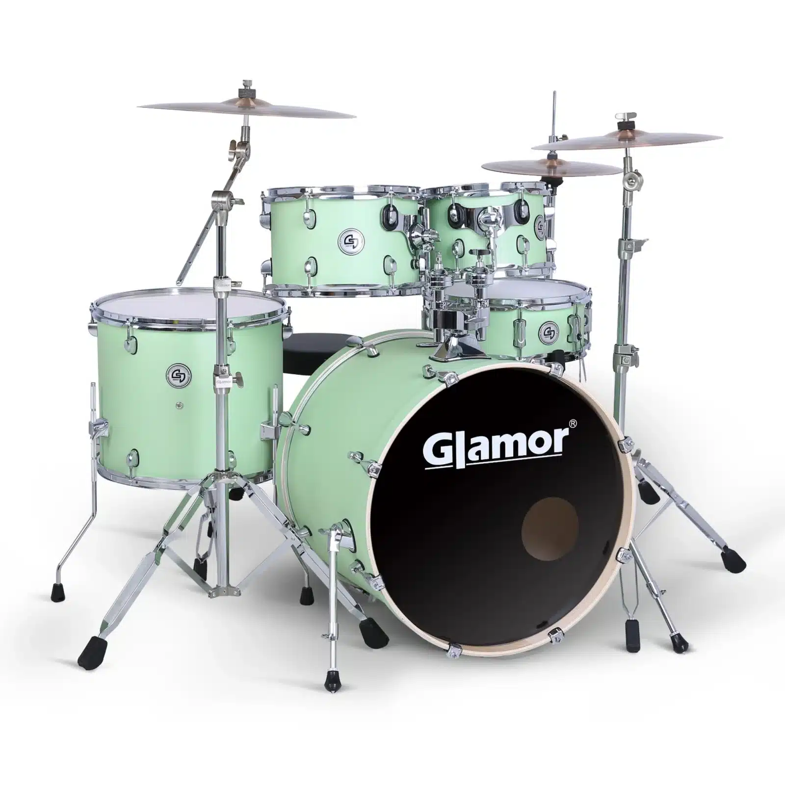 Glamor K1_green1 Glamor K1 Knight Series 5-piece Acoustic Drum Set - Mint Green - Image 1