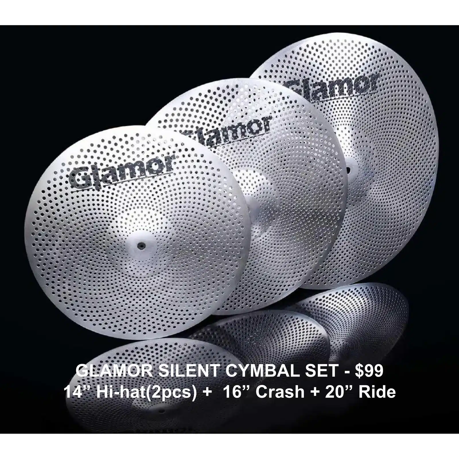 Glamor_SilentCymbals Glamor Silent Cymbal Set - 14" Hi-hat, 16" Crash, 20" Ride - Image 1